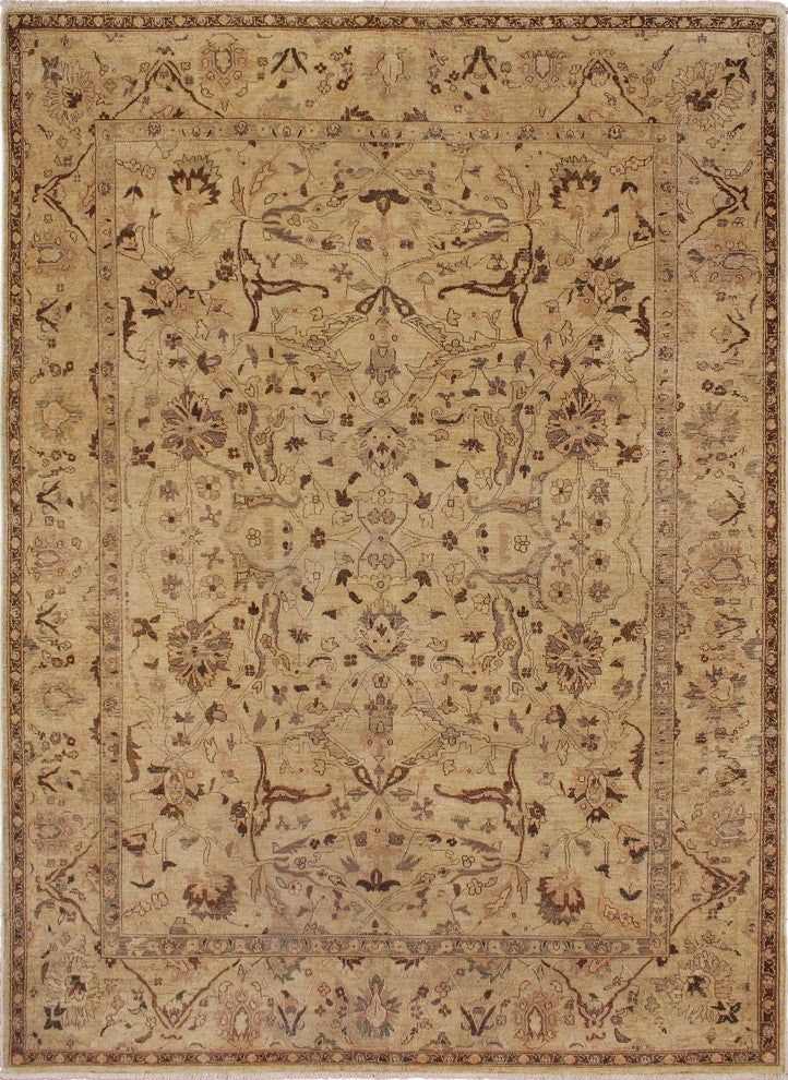 Low-Pile Peshawar Mahmood Beige/Green Rug, 8'10x11'6