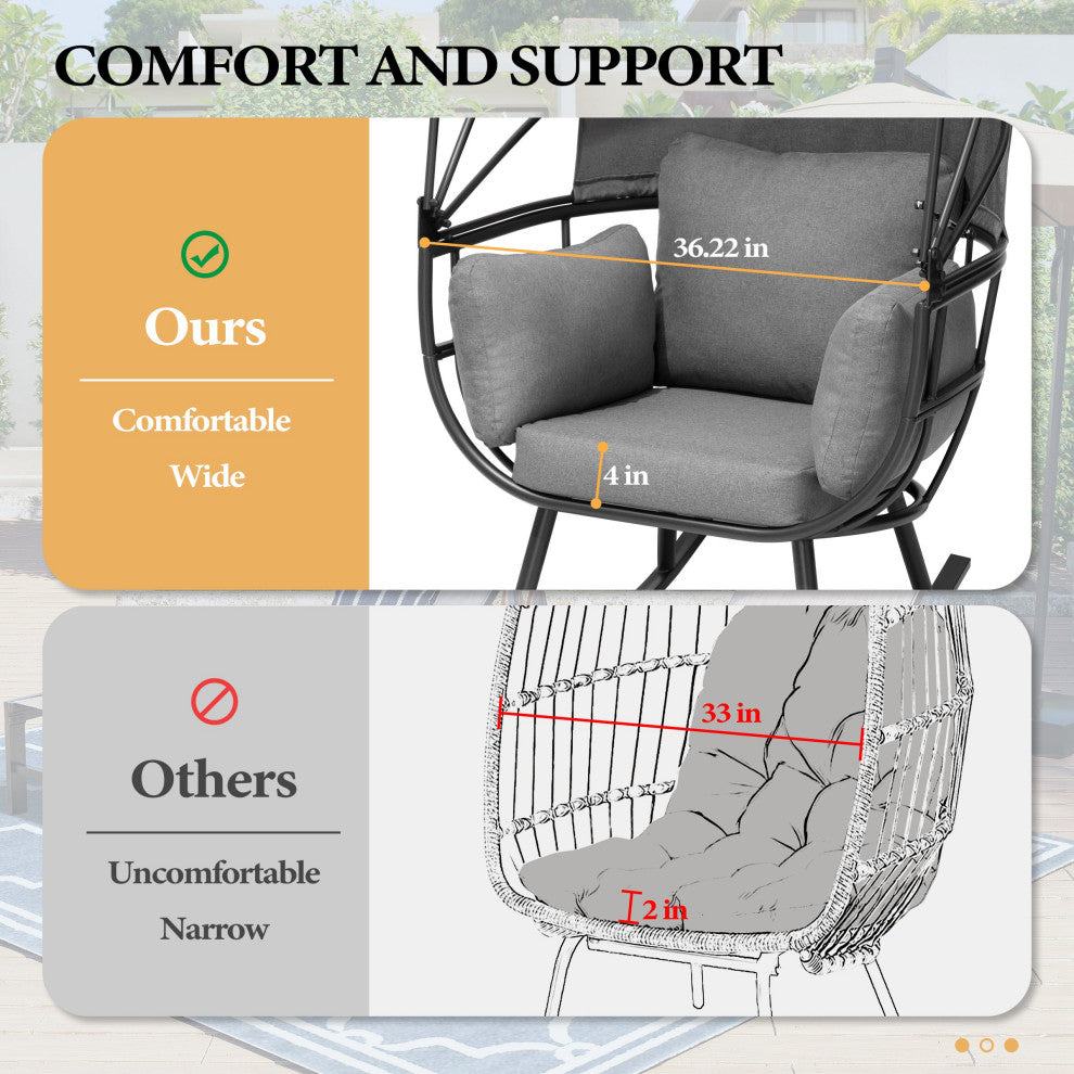 Egg Chair Outdoor Aluminum Rocking Lounge With Folding Canopy in Gray Finish, Gray