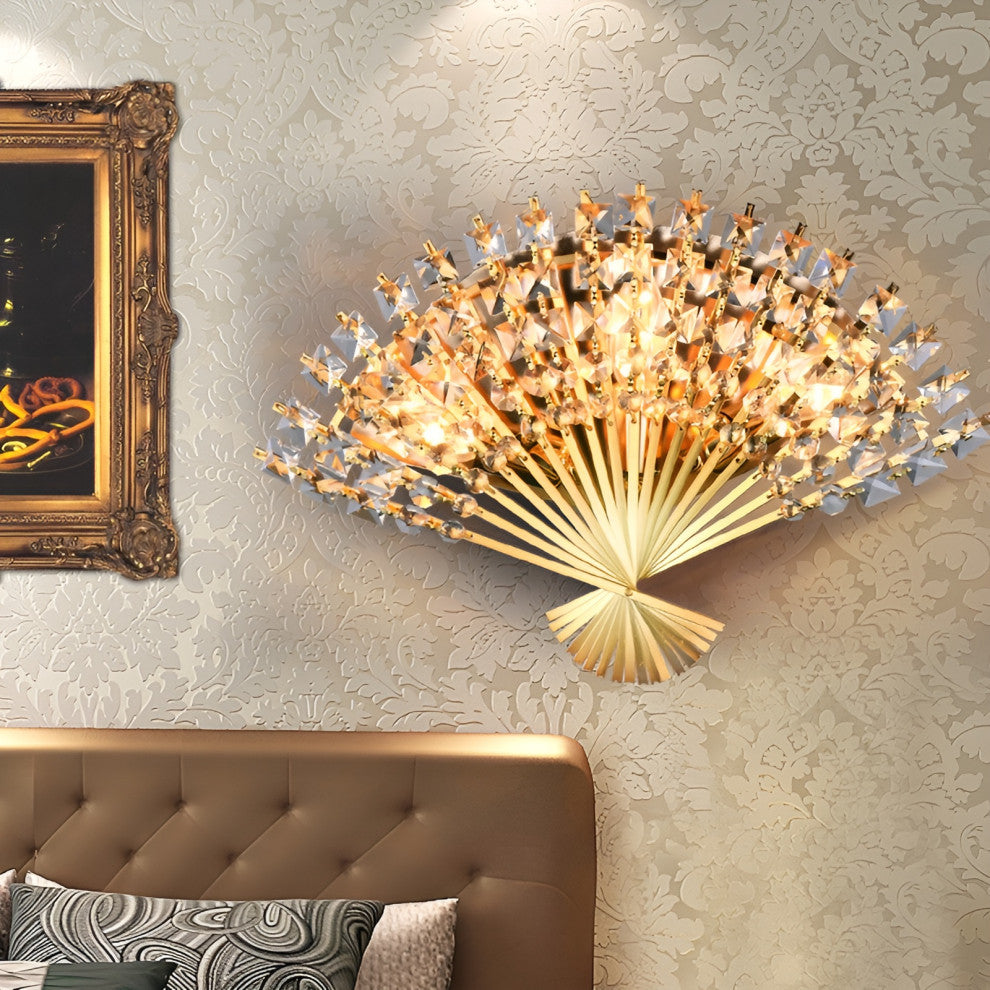 Luxury Golden Crystal Wall Lamp for Bedroom, Living Room, Golden, Cool Light