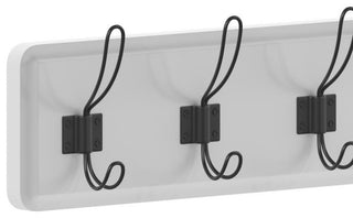 34 Inch Wall Mounted Solid Wood Storage Rack with 7 Hanging Hooks- White