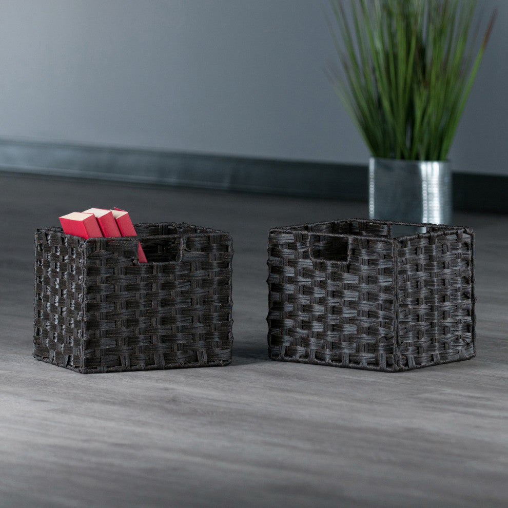 Melanie 2-PieceFoldable Woven Fiber Basket Set, Chocolate