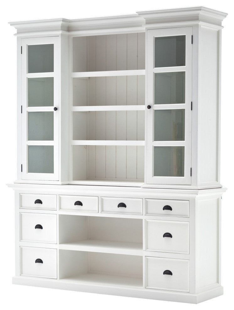 Classic White Library Hutch With Basket Set