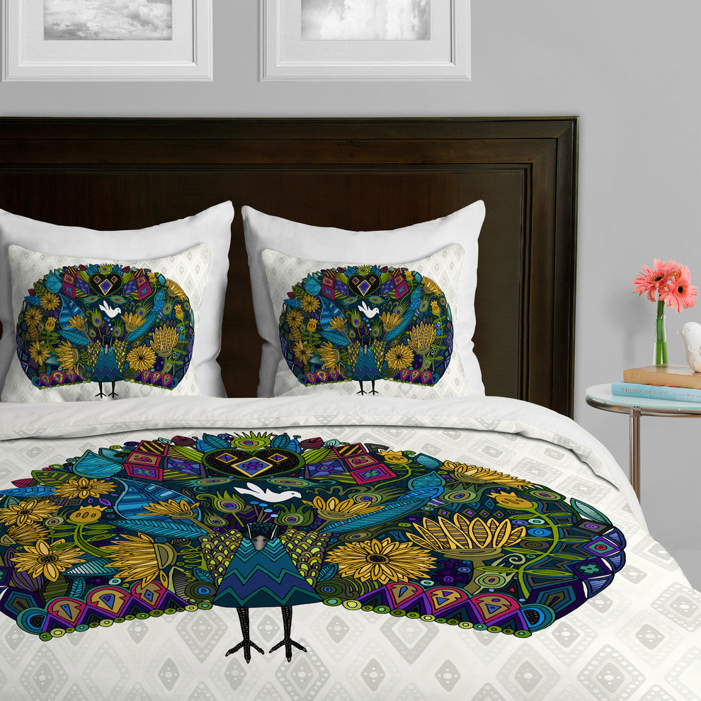 Deny Designs Sharon Turner Peacock Garden Duvet Cover, Lightweight