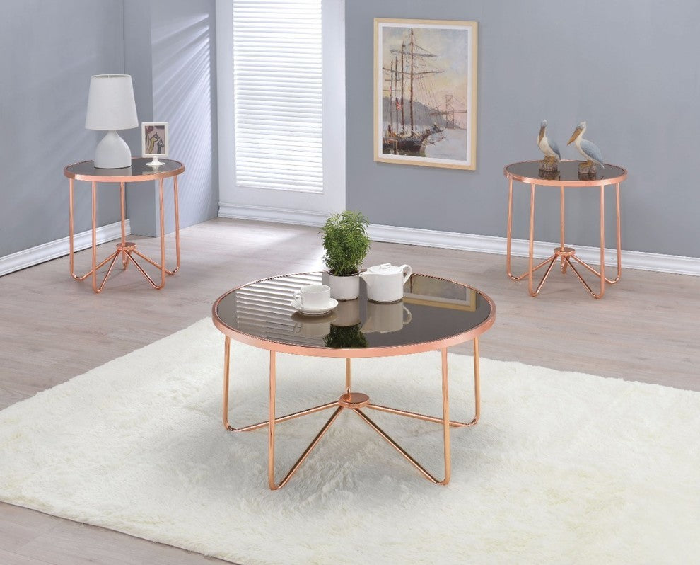 Charming Coffee Table, Smoky Glass and Rose Gold