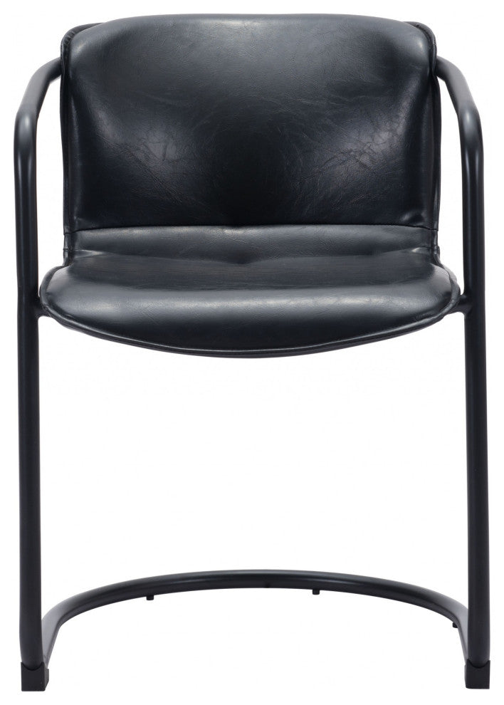 Set of Two Black Leather Dining Chairs