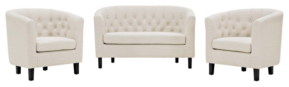 Prospect 3 Piece Upholstered Fabric Loveseat and Armchair Set, Beige
