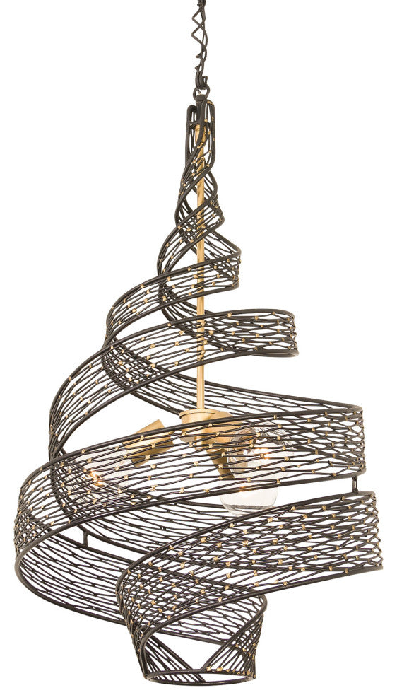 Varaluz 240P03 Flow 3 Light 18"W Wood Pendant - Matte Black / French Gold