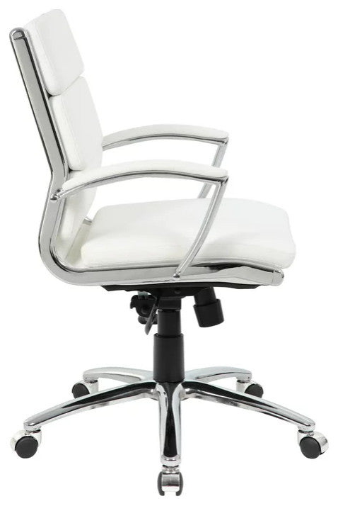 Office Chair, Chrome Metal Base With Adjustable Height & Padded Arms, White