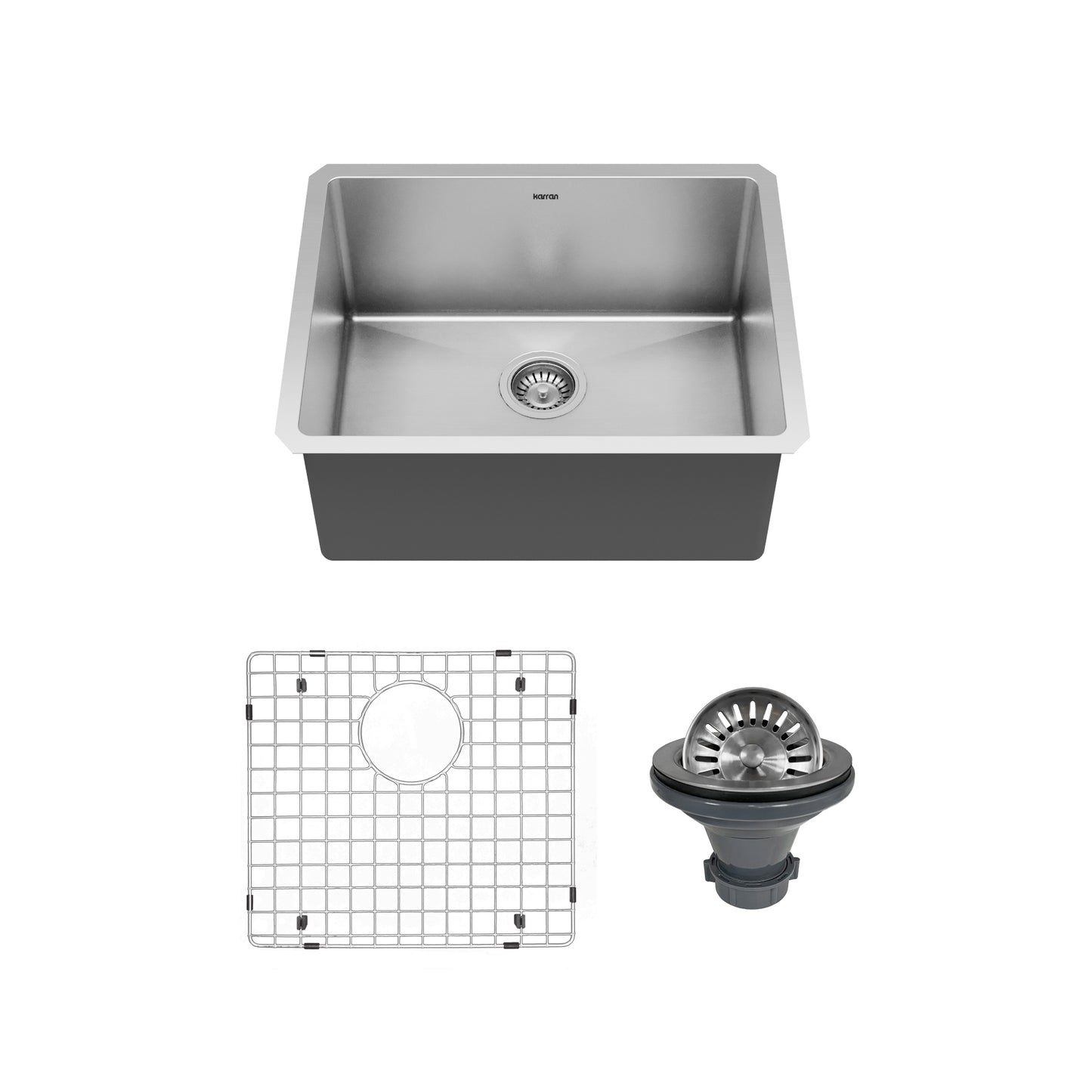 Karran 23" Undermount Single Bowl Stainless Steel Kitchen Sink Kit
