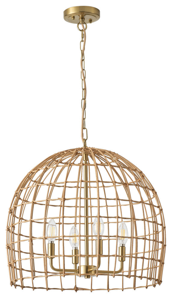 4-Light Hand-Woven Rattan Pendant Light for Kitchen Island