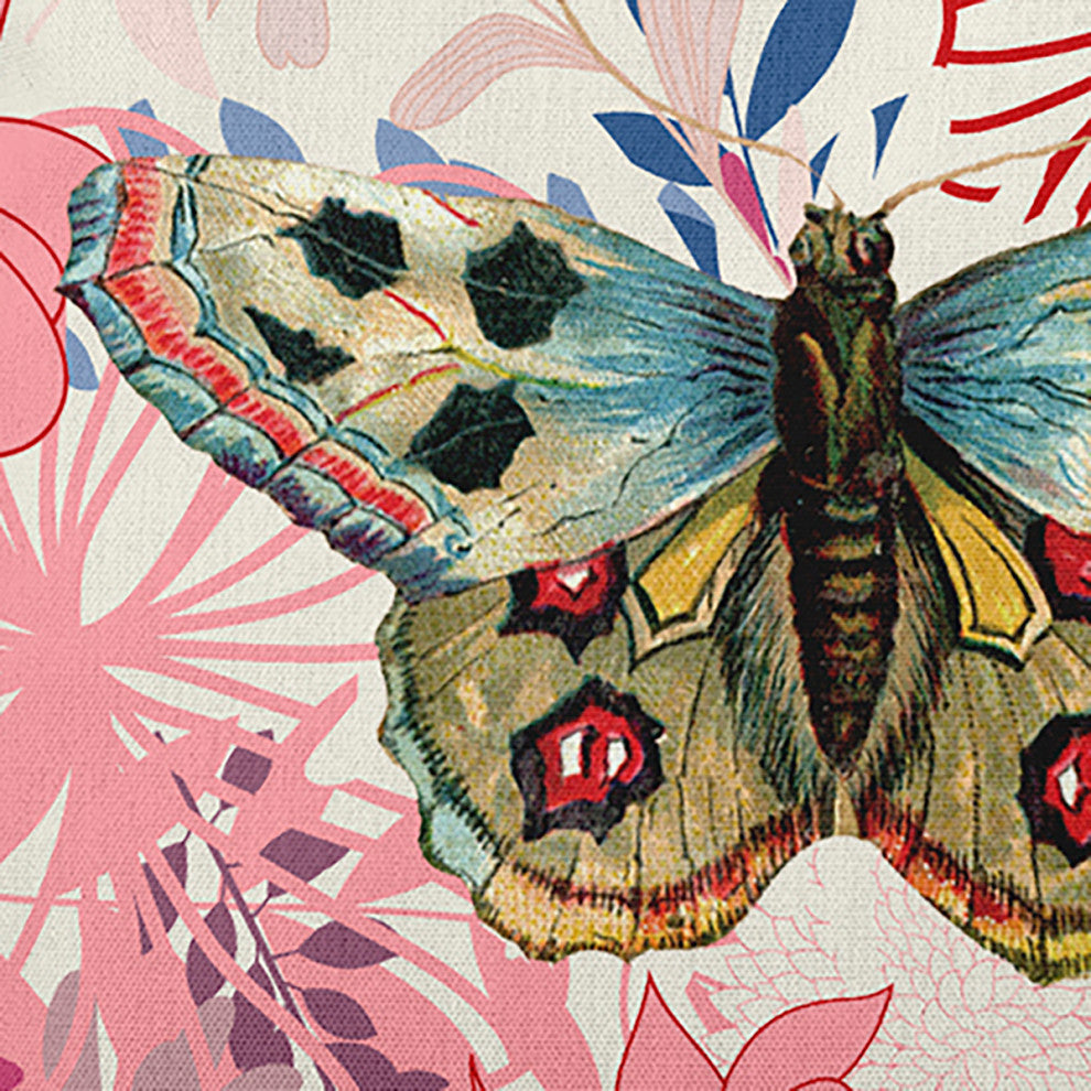 Butterfly In Floral Jumble Decorative Throw Pillow, Pink Icing, 14"x20"