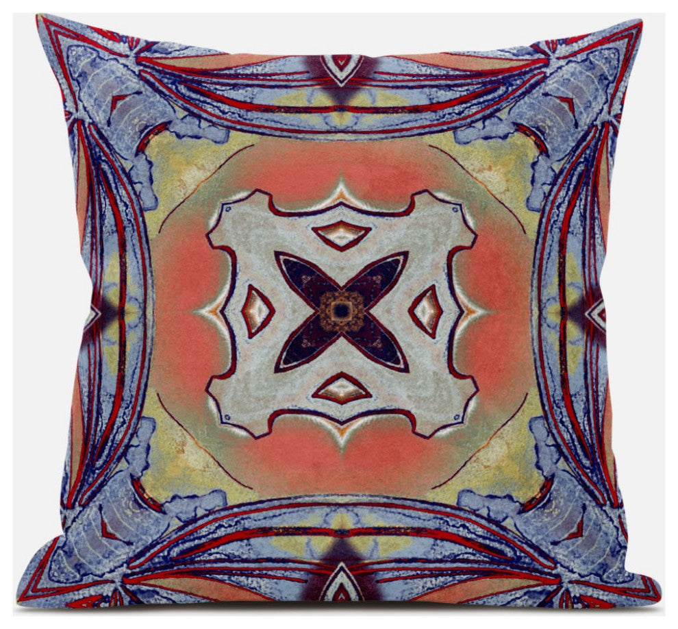 18" Purple Orange Geo Tribal Suede Throw Pillow