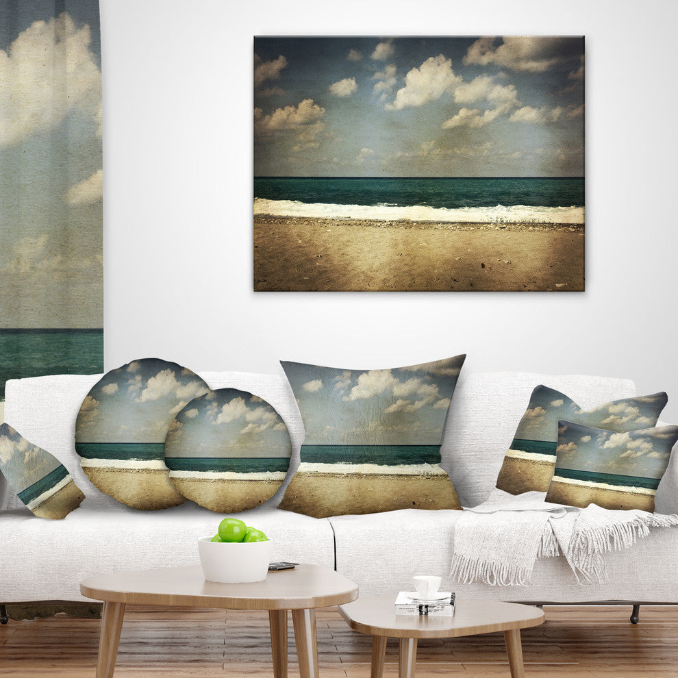 Vintage Beach With Heavy Clouds Seashore Throw Pillow, 18"x18"