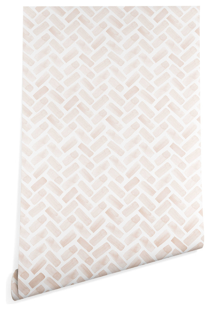 Deny Designs Little Arrow Design Co Herringbone Blush Wallpaper, Pink, 2'x4'