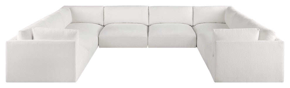 Ease Polyester Upholstered U-Shaped Modular Sectional, Cream, 8 Piece: 4 Corner, 4 Armless