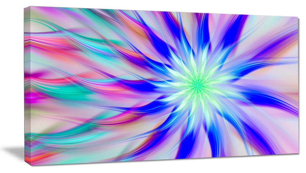 Exotic Blue Fractal Spiral Flower, Abstract Canvas Art Print, 40x20