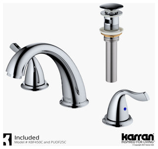 Karran 3-Hole 2-Handle Widespread Faucet With Pop-up Drain, Chrome