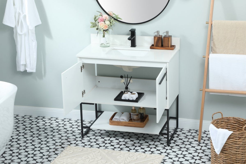 Sue 36" Single Bathroom Vanity, White, With Backsplash