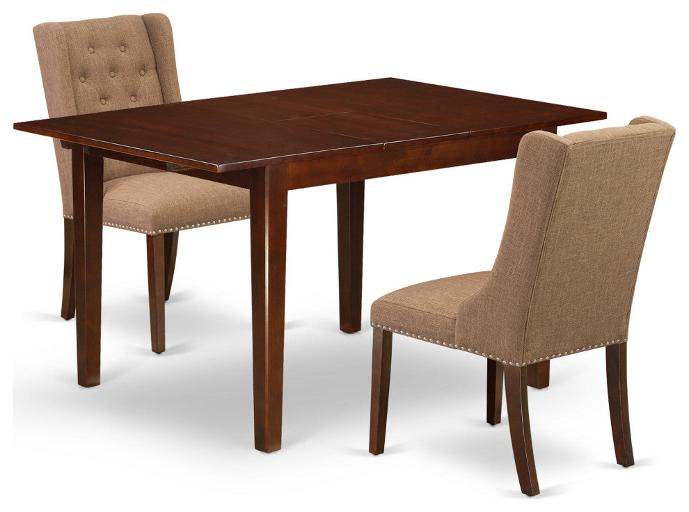 3Pc Dining Set, 1 Butterfly Leaf Table, 2 Light Sable Chairs, Mahogany