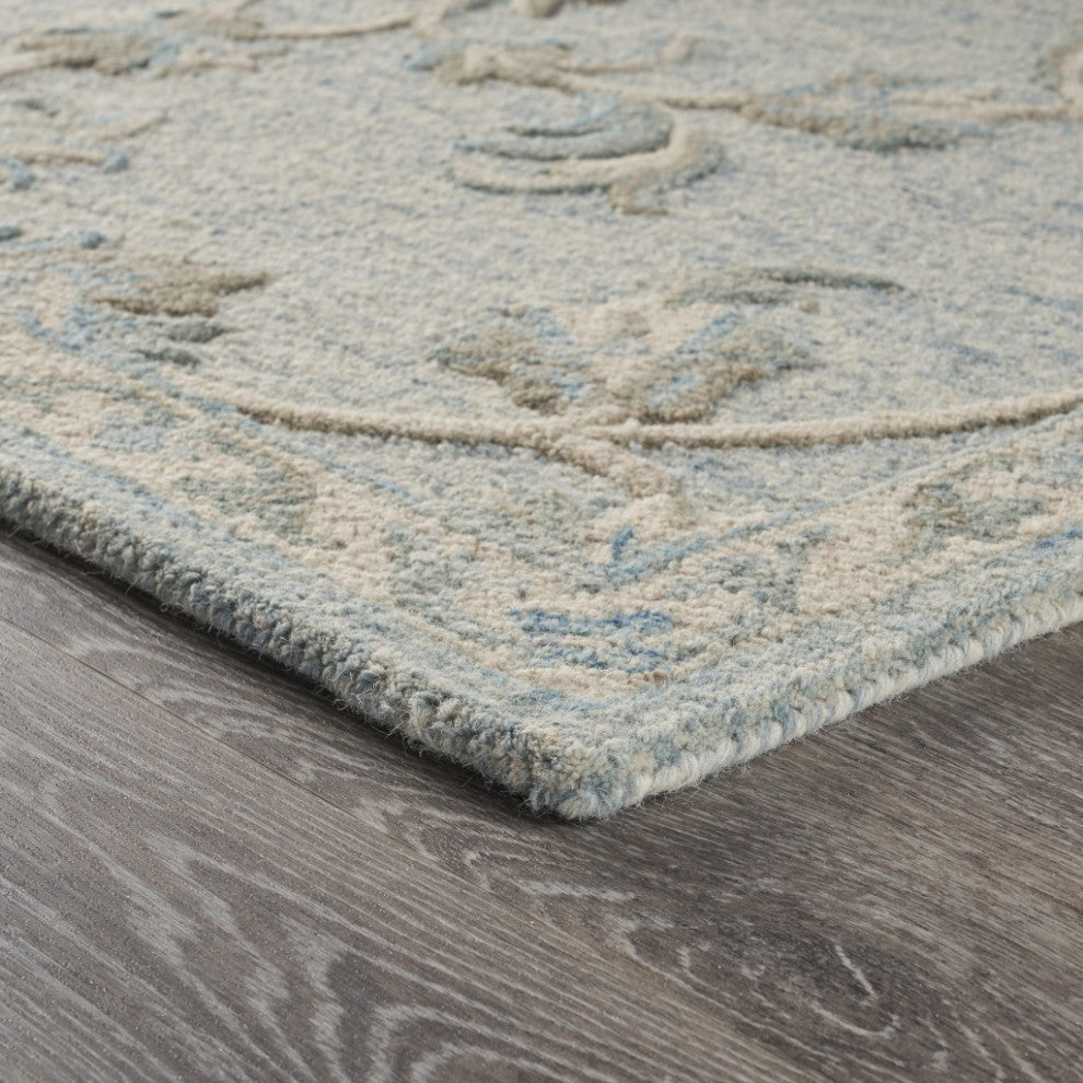 5" x 7" Blue and Cream Filigree Area Rug