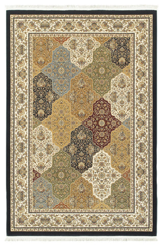 Mackenzie Panel Medallions Navy/ Multi Fringed Area Rug, 5'3"X7'6"