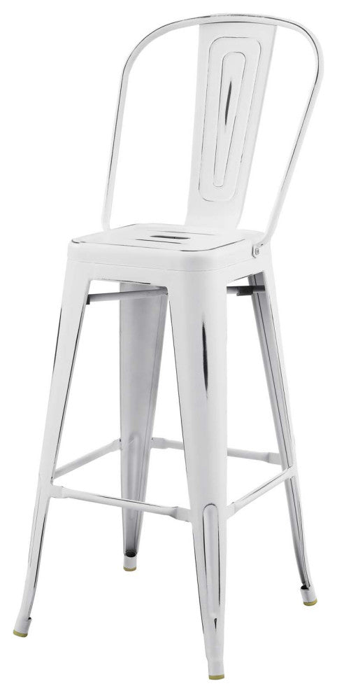 Bar Stool Chair Barstool, Set of 4, Metal, White, Bar Pub Cafe Bistro Restaurant