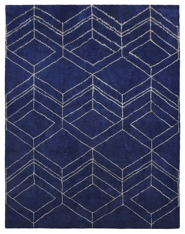 HAND KNOTTED LOOM SILK ECO-FRIENDLY AREA RUGS-Rectangle,Dark Blue,Geometric