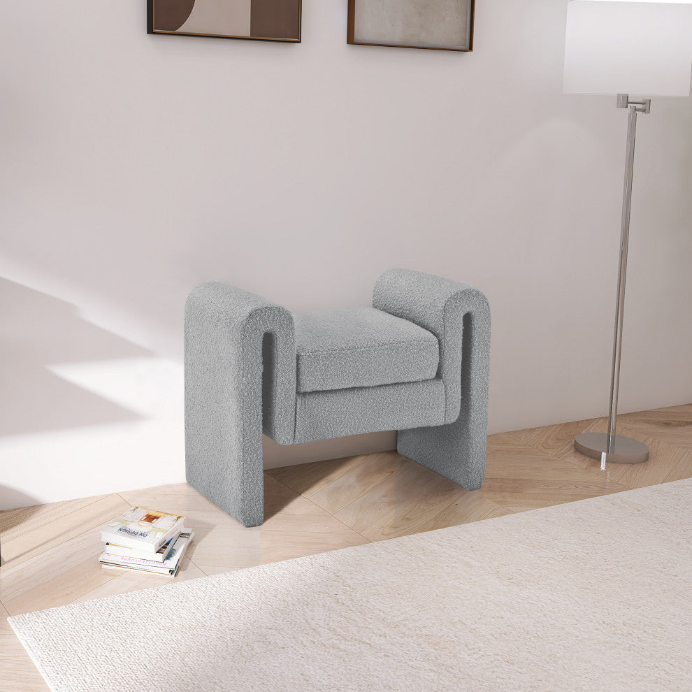 Stylus Boucle Fabric Upholstered Bench, Grey, 31.5" Wide