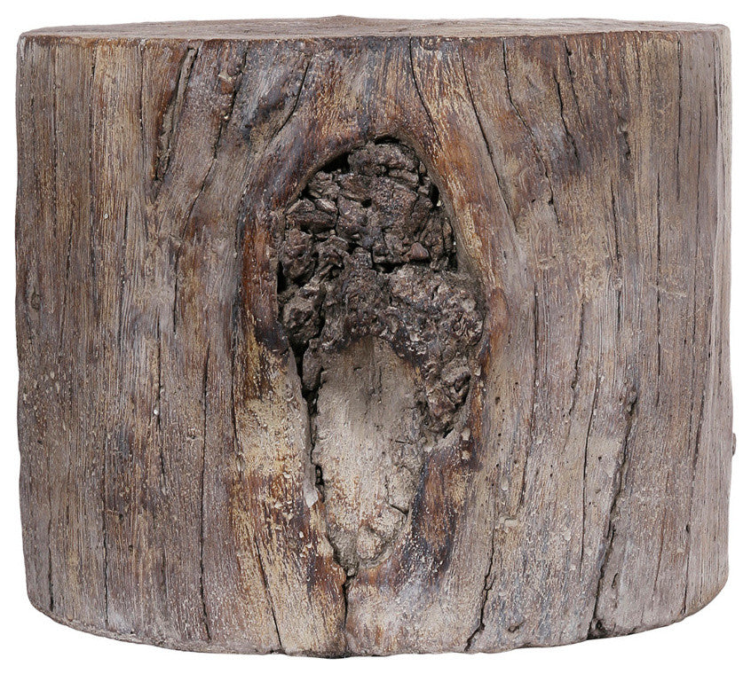 Benzara BM158297 Round Tree Stump Cement Stool, Brown