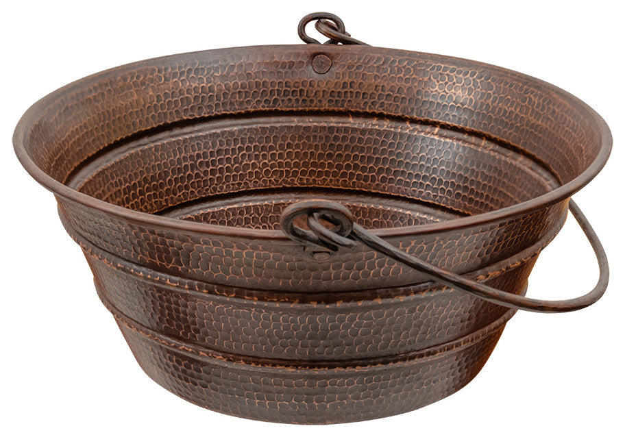 16" Round Bucket Vessel Hammered Copper Sink With Handles
