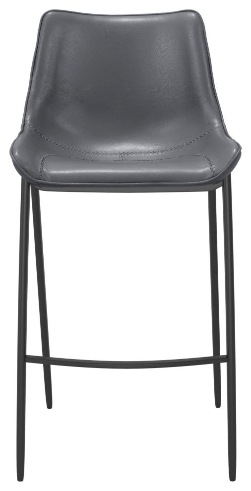 Bar Stool Chair Barstool, Set of 2, Faux Vinyl Leather, Steel, Gray, Black