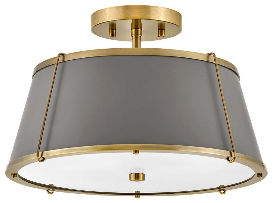 Hinkley Clarke 15" Semi-Flush Mount Ceiling Light, Lacquered Dark Brass