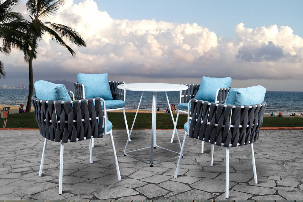 LeisureMod Spencer Rope 5 Piece indoor Outdoor Bistro Patio Set, Grey