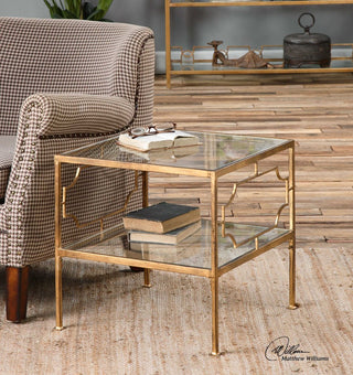 Uttermost Genell Gold Glass Cube Side Table