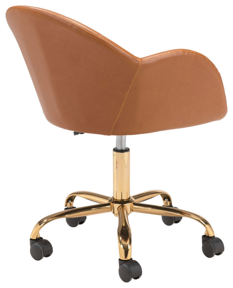 Computer Work Chair, Faux Vinyl Leather, Steel, Tan, Gold, Home Business Office