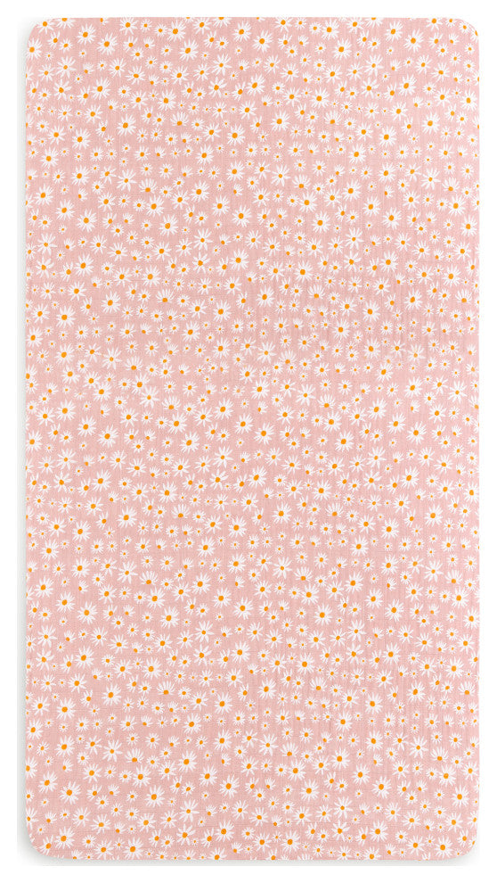 Crib Sheet, GOTS Certified Organic Muslin Cotton, Daisy