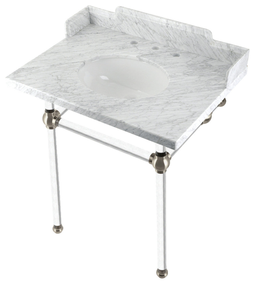 Kingston Brass LMS30MA8 30" Carrara Marble Console Sink, Acrylic Legs