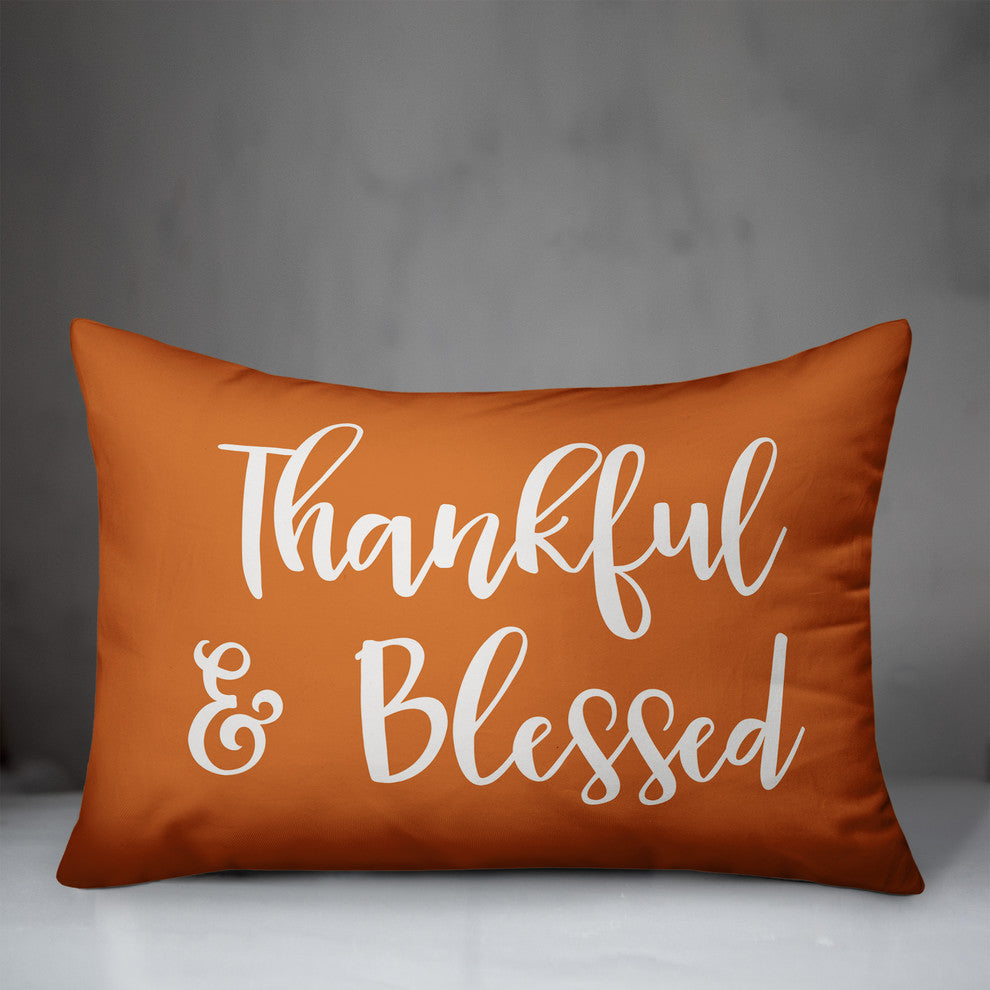Thankful & Blessed Lumbar Pillow, Orange, 14"x20"
