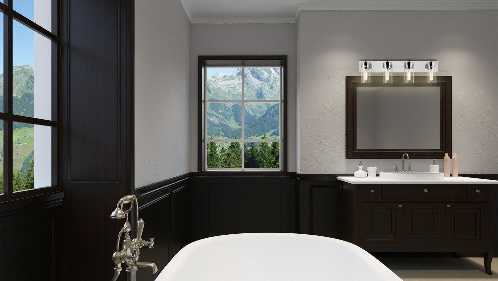 Intersection 4-Light Vanity, Polished Nickel With Clear Glass
