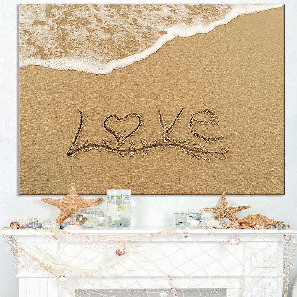 "Love Written on Sandy Seashore" Seascape Wall Art, 1 Panel, 60"x28"