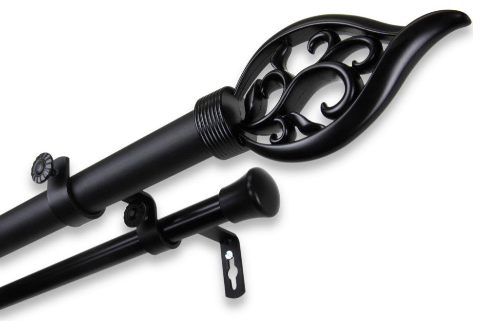 Clair 1" Double Curtain Rod, Black, 160-240"