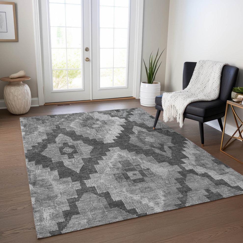 Machine Washable Indoor/Outdoor Chantille ACN1894 Gray 3' x 5' Rug