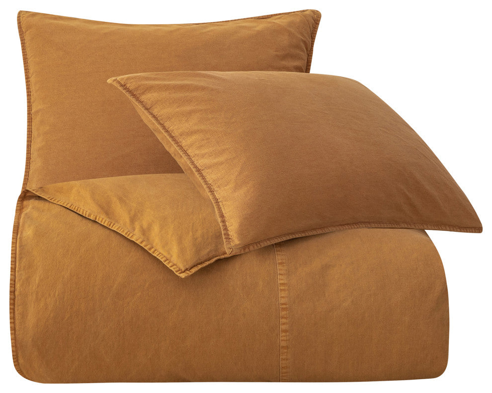 Stonewashed Cotton Canvas Duvet Cover Set, 3PC, Terracotta, Super King