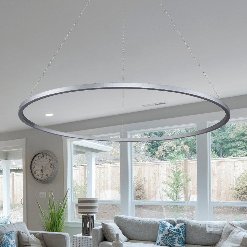 51" Tania LED Circular Chandelier, Adjustable Suspension Fixture, Silver