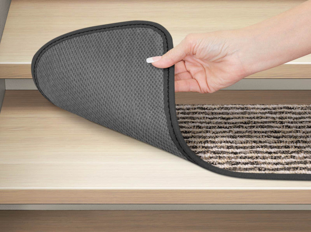 Set of 15 Skid-Resistant Carpet Stair Treads Black Ripple, 8"x30"