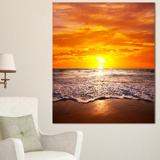 Majestic Sunset with Foaming Waves, Large Seashore Canvas Print, 30"x40"