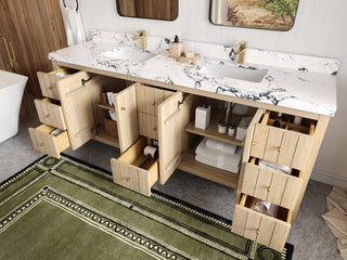 Atlanta Oak 84" Double Sink Bath Vanity, White 2" Carrara Quartz