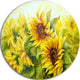 Bright Yellow Sunny Sunflowers, Floral Painting Disc Metal Artwork, 11"