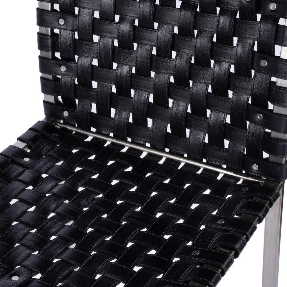 Urban Woven Leather Rectangular  28 Barstool, Black