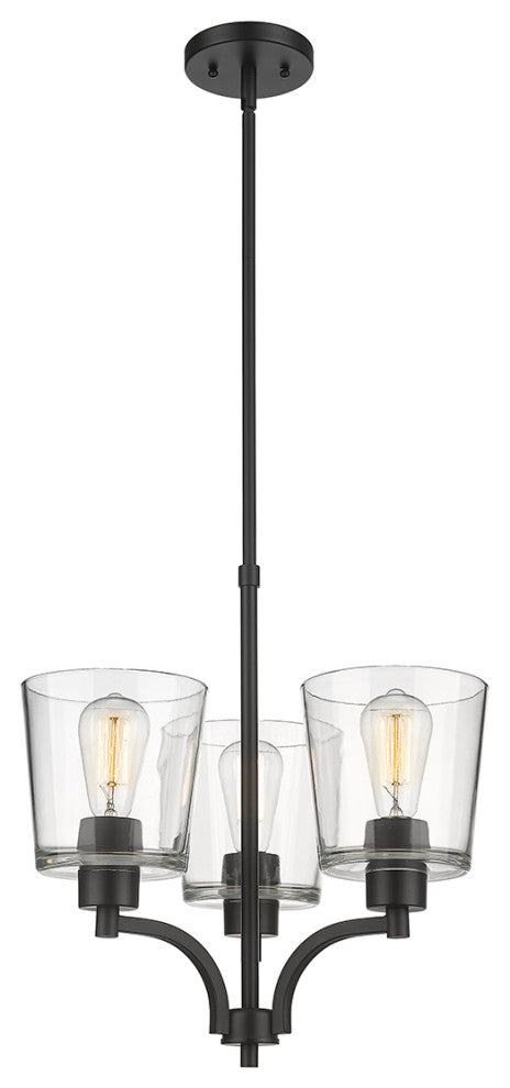 Evalon 3 Light 18" Matte Black Chandelier